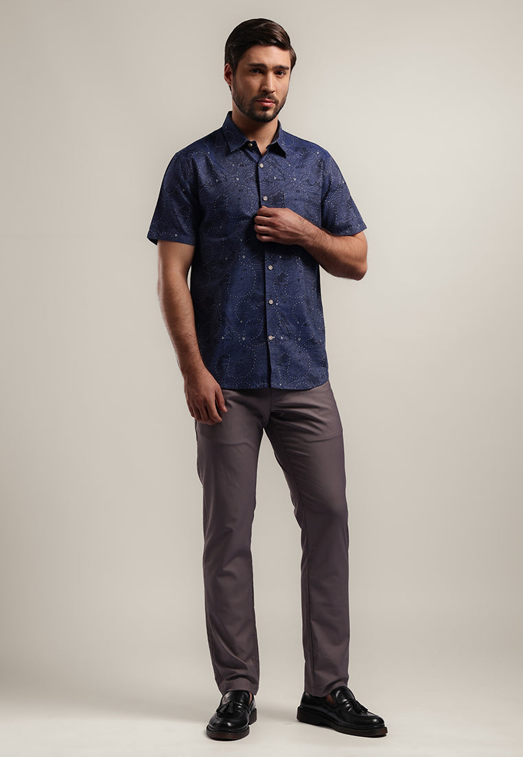 MOC - Kemeja Motif Pria Lengan Pendek Leon - Navy