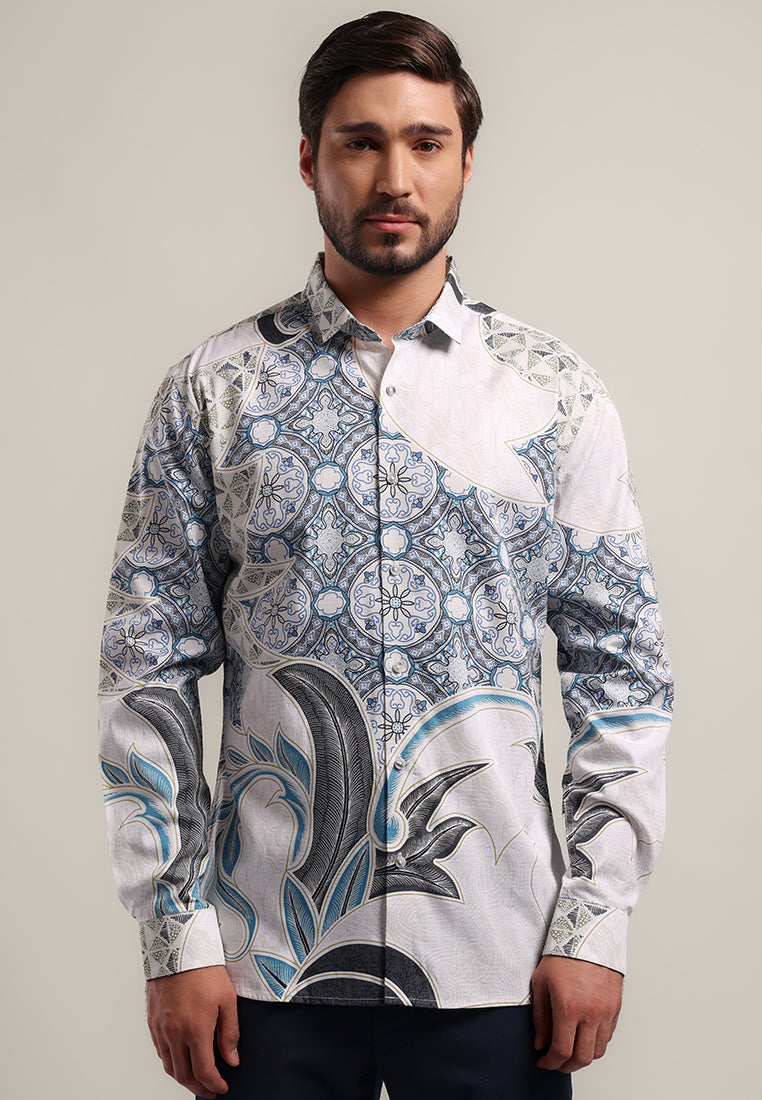 MOC - Kemeja Batik Pria Lengan Panjang Yondra - Off White
