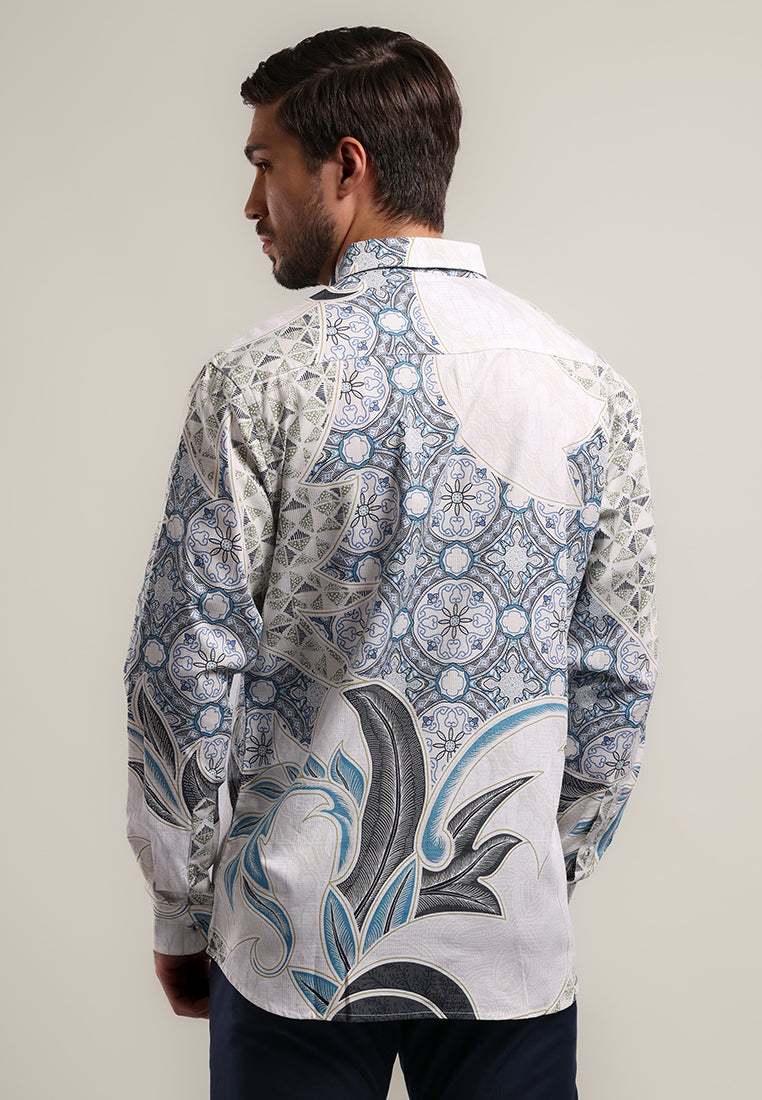 MOC - Kemeja Batik Pria Lengan Panjang Yondra - Off White