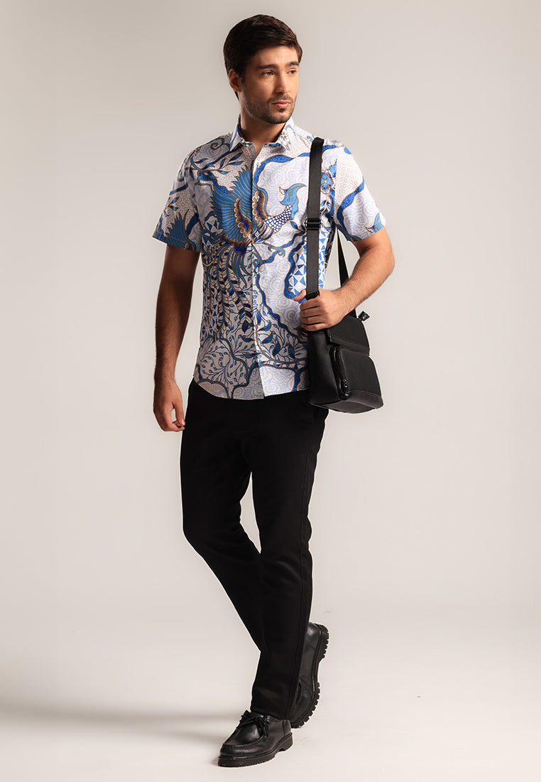 MOC - Kemeja Batik Pria Lengan Pendek Harshawa - White