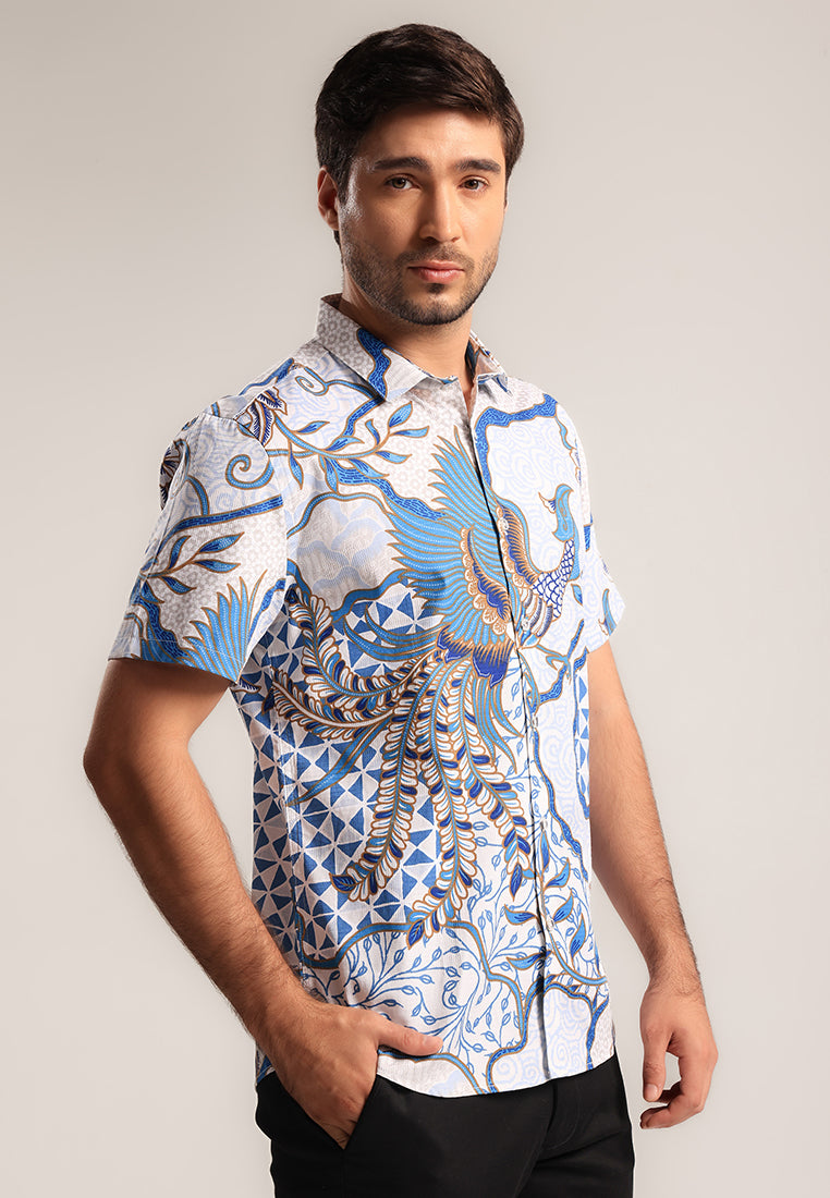 MOC - Kemeja Batik Pria Lengan Pendek Harshawa - White