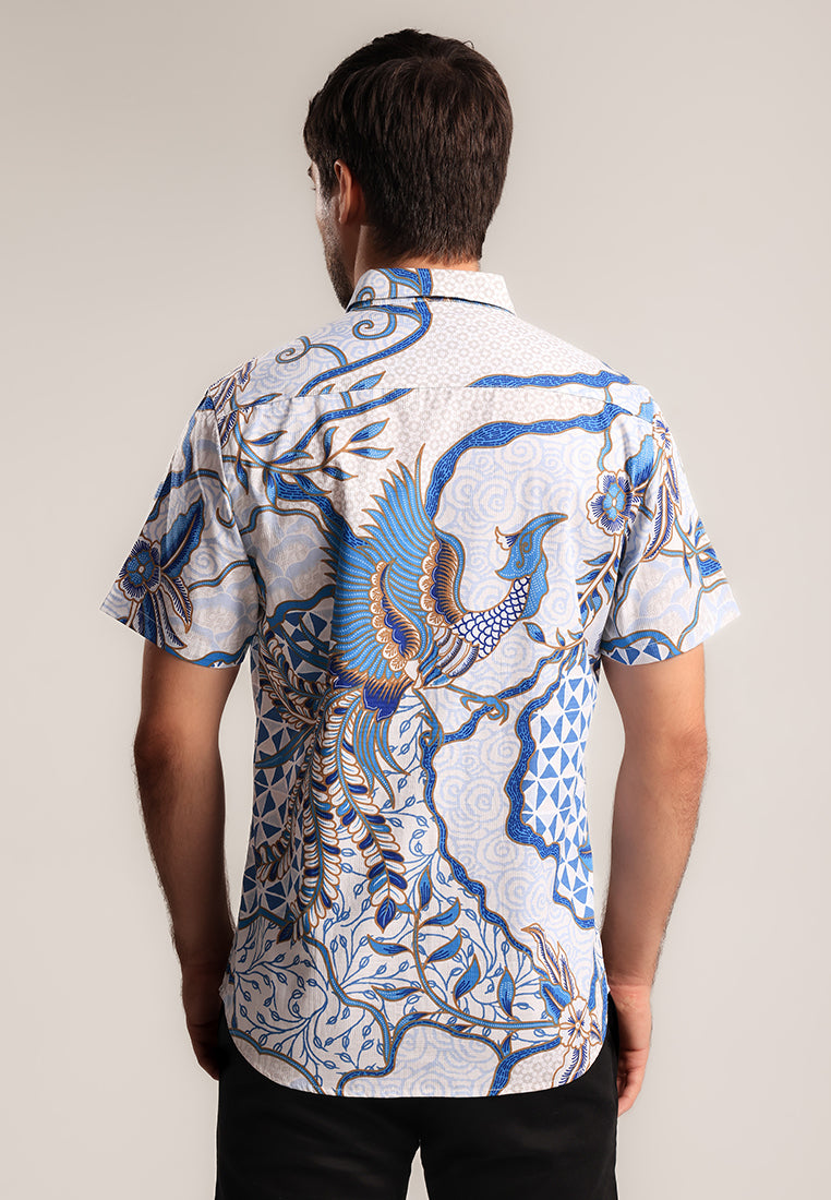 MOC - Kemeja Batik Pria Lengan Pendek Harshawa - White