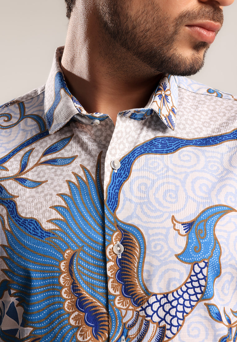 MOC - Kemeja Batik Pria Lengan Pendek Harshawa - White