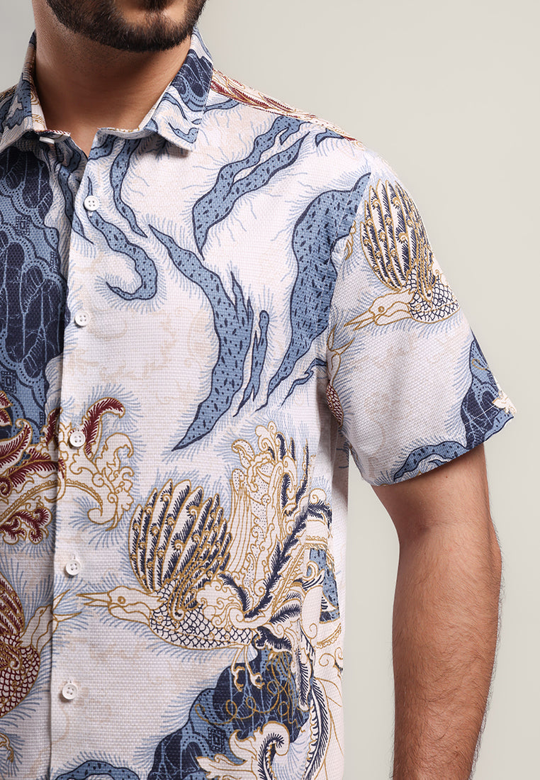 MOC - Kemeja Batik Pria Lengan Pendek Prayata - White
