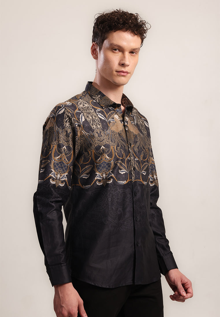 MOC Kemeja Batik Lengan Panjang Pria Madhurash - Black