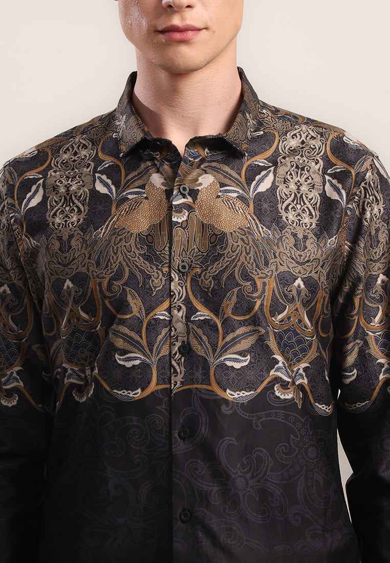 MOC Kemeja Batik Lengan Panjang Pria Madhurash - Black