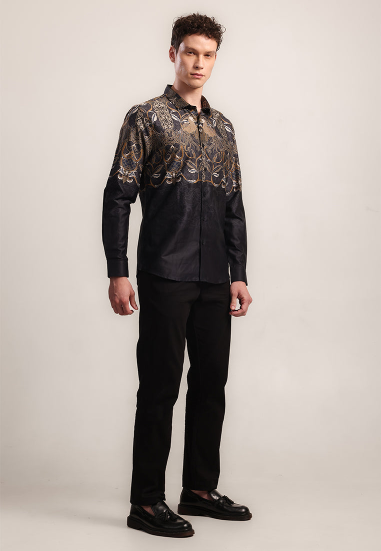 MOC Kemeja Batik Lengan Panjang Pria Madhurash - Black