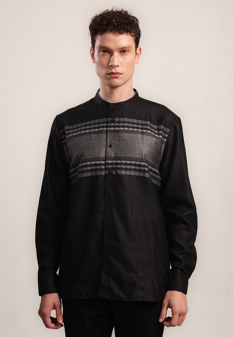 MOC Kemeja Koko Lengan Panjang Pria Maurino - Black