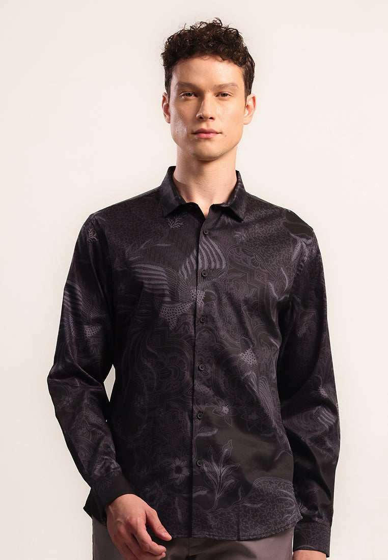 MOC - Kemeja Batik Pria Lengan Panjang Mahendra - Black