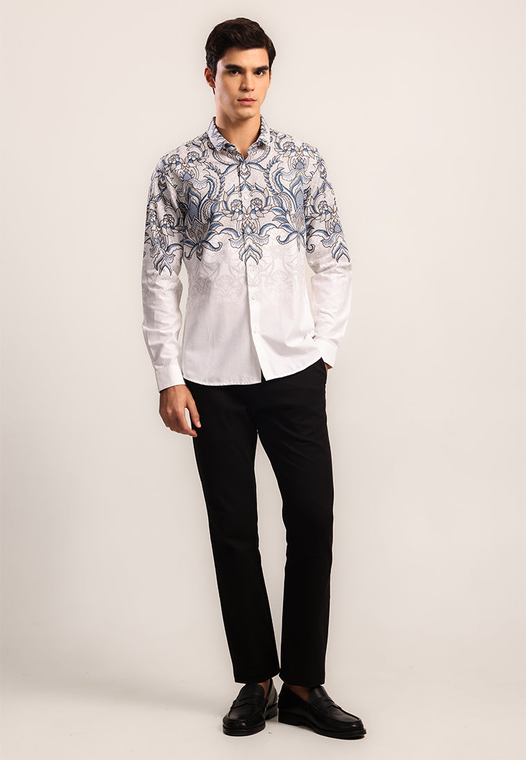 MOC - Kemeja Batik Pria Lengan Panjang Pramujo - White