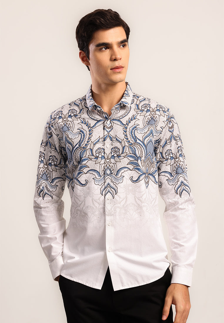 MOC - Kemeja Batik Pria Lengan Panjang Pramujo - White