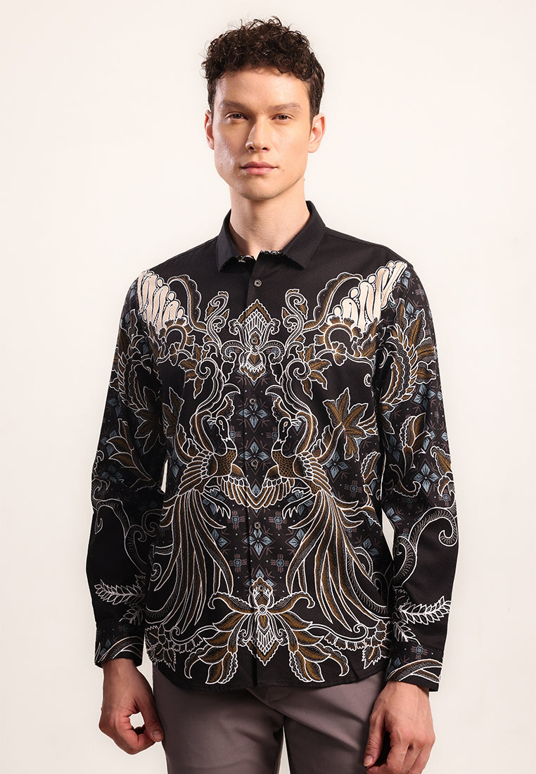 MOC - Kemeja Batik Pria Lengan Panjang Srivara - Black