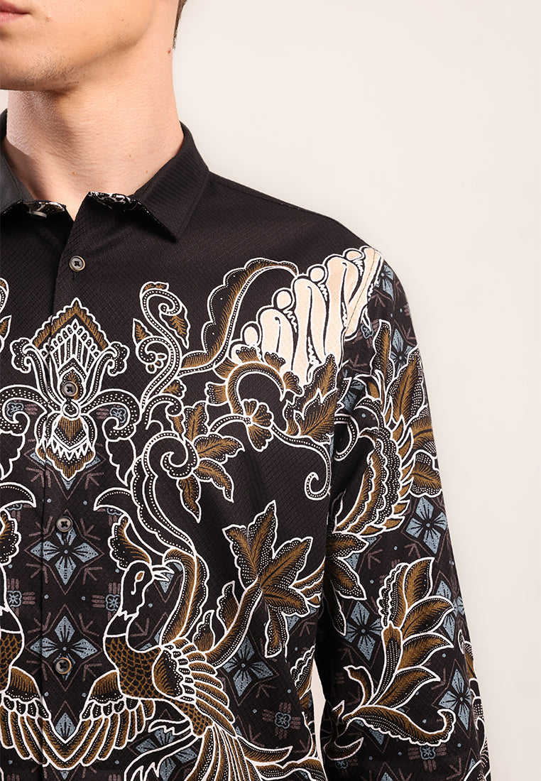 MOC - Kemeja Batik Pria Lengan Panjang Srivara - Black