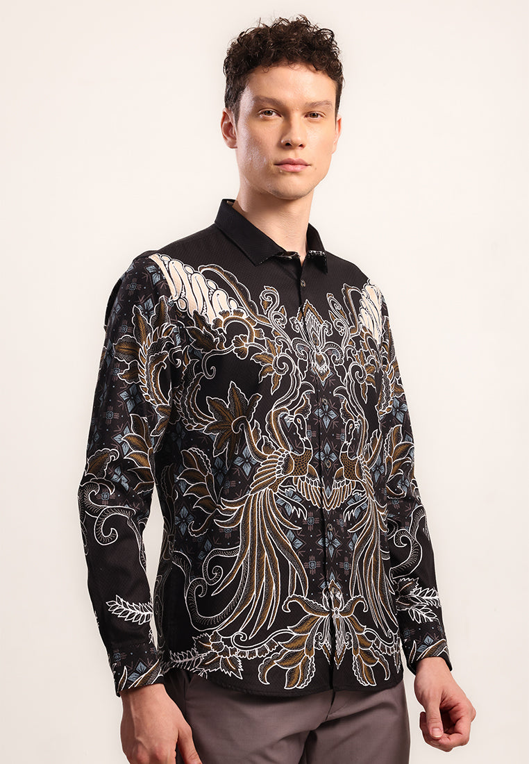 MOC - Kemeja Batik Pria Lengan Panjang Srivara - Black