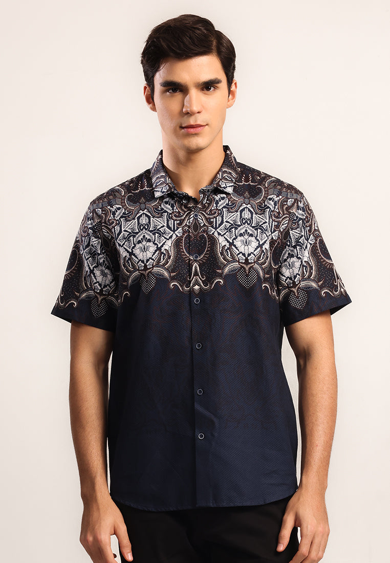 MOC - Kemeja Batik Pria Lengan Pendek Dharma - Navy