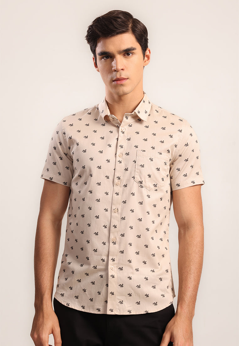 MOC - Kemeja Motif Pria Lengan Pendek Nirved - Beige
