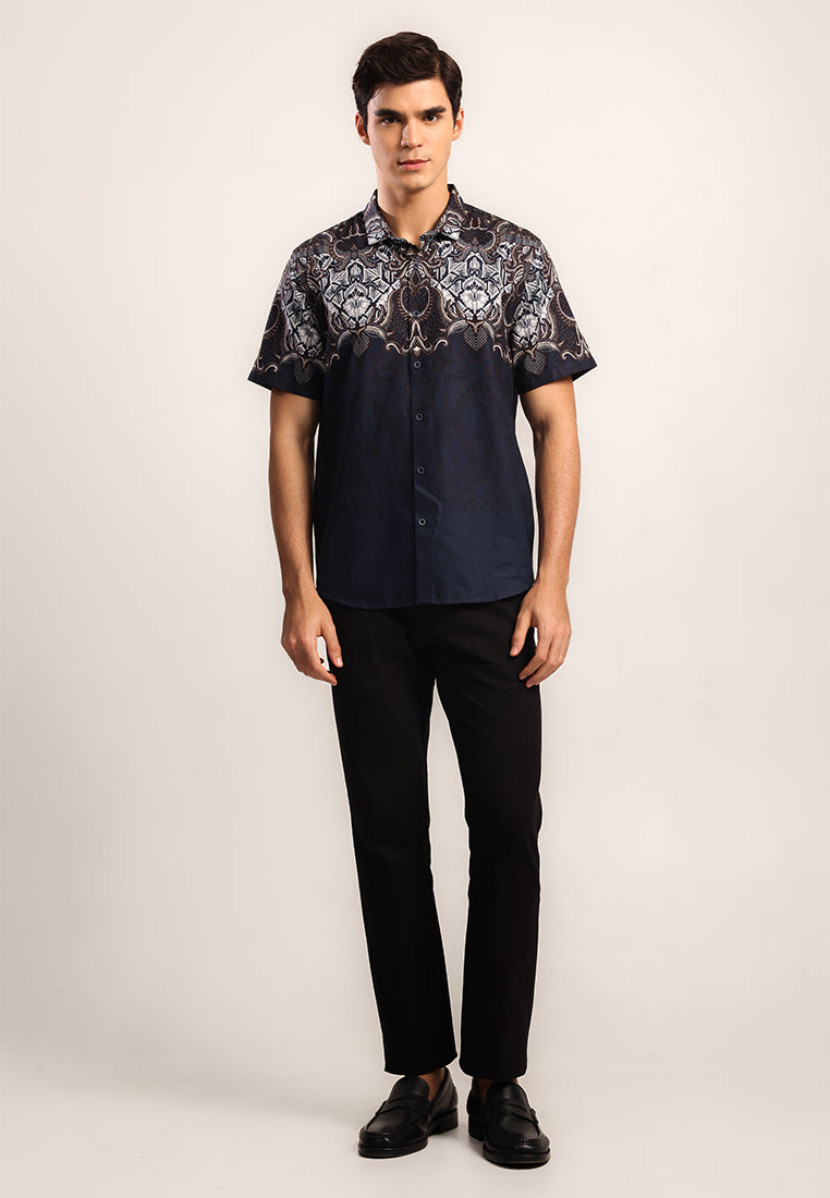 MOC - Kemeja Batik Pria Lengan Pendek Dharma - Navy
