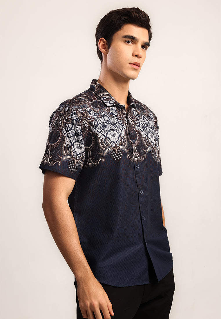 MOC - Kemeja Batik Pria Lengan Pendek Dharma - Navy