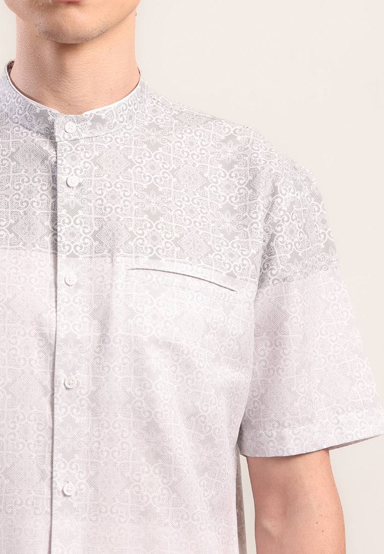 MOC Kemeja Koko Lengan Pendek Pria Ikram - Grey