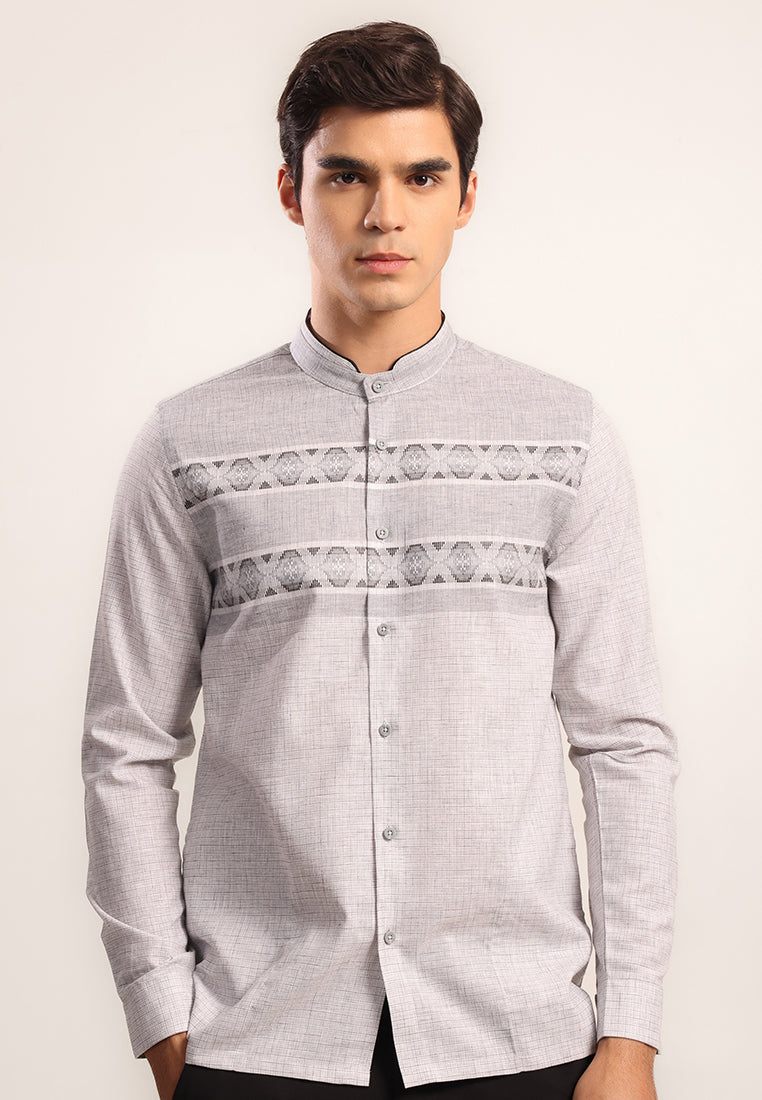 MOC Kemeja Koko Lengan Panjang Pria Kova - Grey