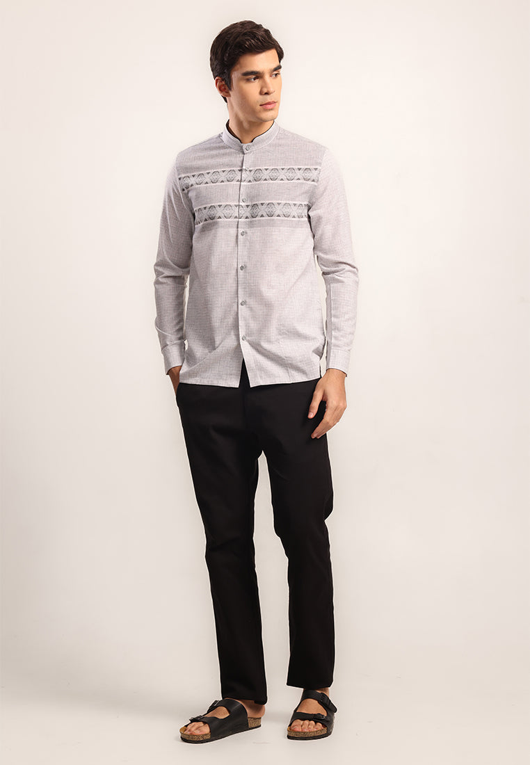 MOC Kemeja Koko Lengan Panjang Pria Kova - Grey