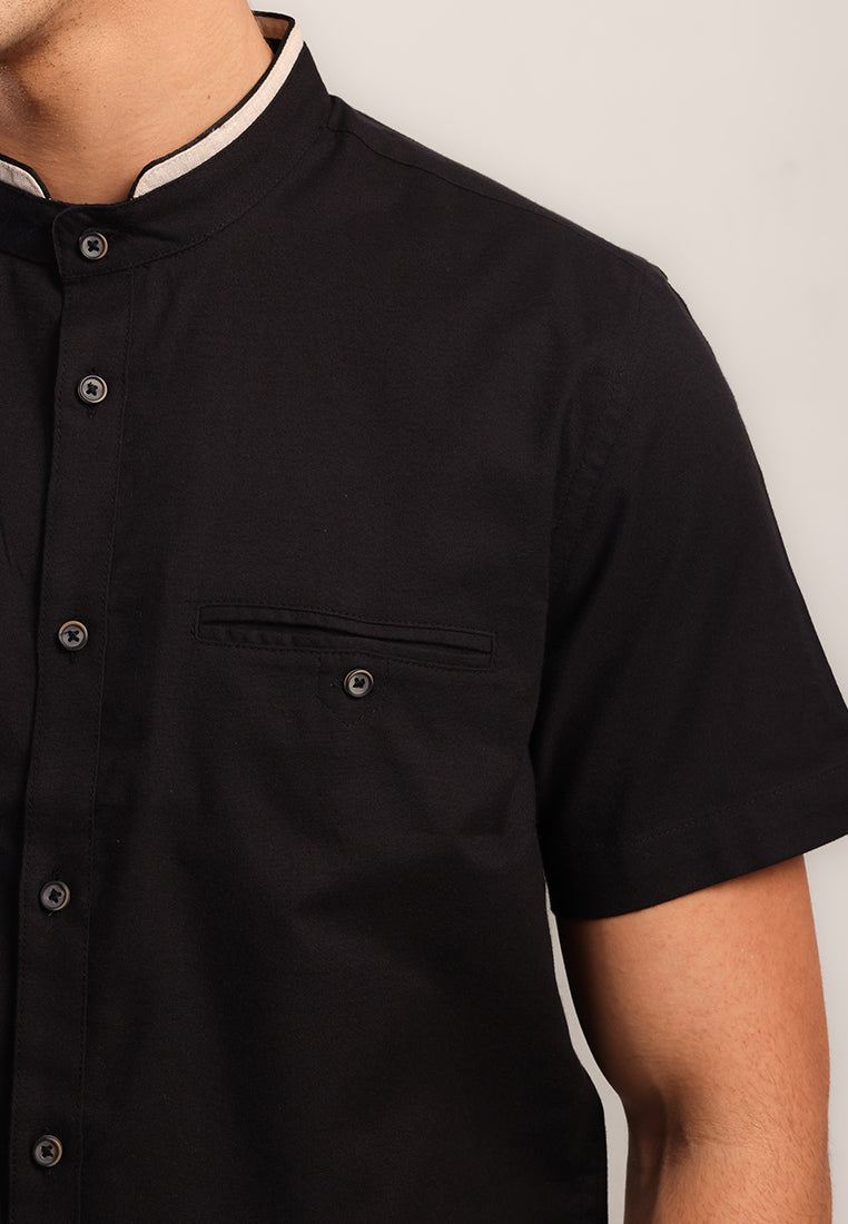 MOC Kemeja Shanghai Lengan Pendek Pria Hayyan - Black