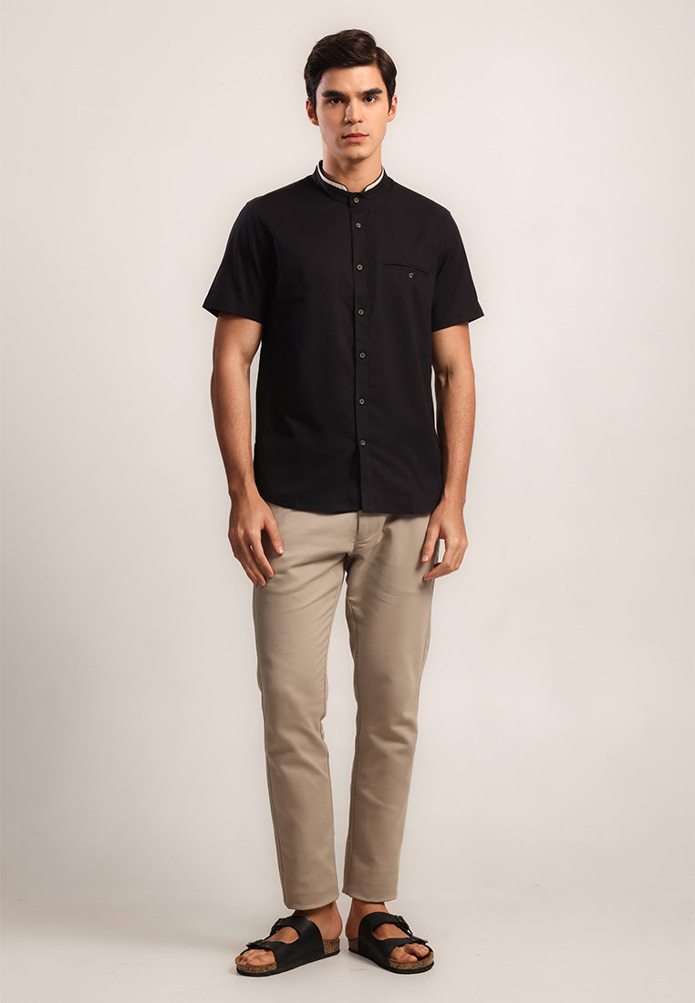 MOC Kemeja Shanghai Lengan Pendek Pria Hayyan - Black