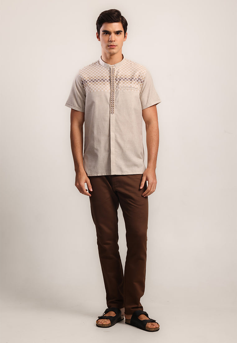 MOC Kemeja Koko Lengan Pendek Pria ISKANDER - KHAKI