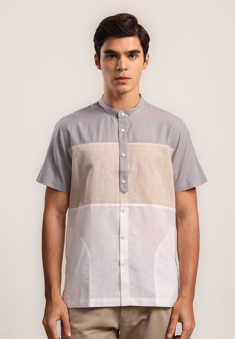 MOC Kemeja Shanghai Lengan Pendek Pria Fateh - Grey