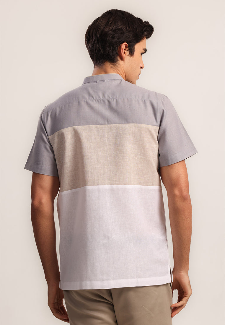 MOC Kemeja Shanghai Lengan Pendek Pria Fateh - Grey