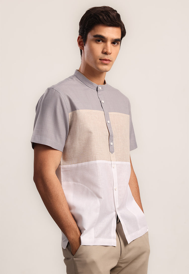 MOC Kemeja Shanghai Lengan Pendek Pria Fateh - Grey