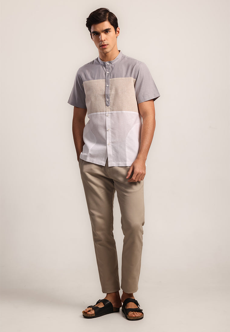 MOC Kemeja Shanghai Lengan Pendek Pria Fateh - Grey