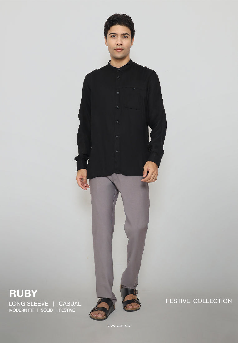 MOC - Kemeja Shanghai Lengan Panjang Pria Ruby - Black