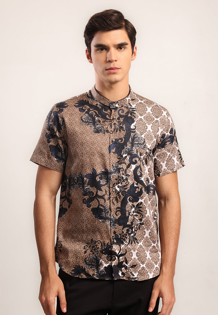 MOC - Kemeja Batik Shanghai Lengan Pendek Pria Hasbi - Beige
