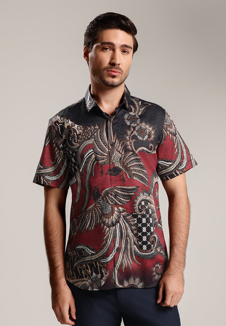 MOC Kemeja Batik Lengan Pendek Pria HARA-MAROON