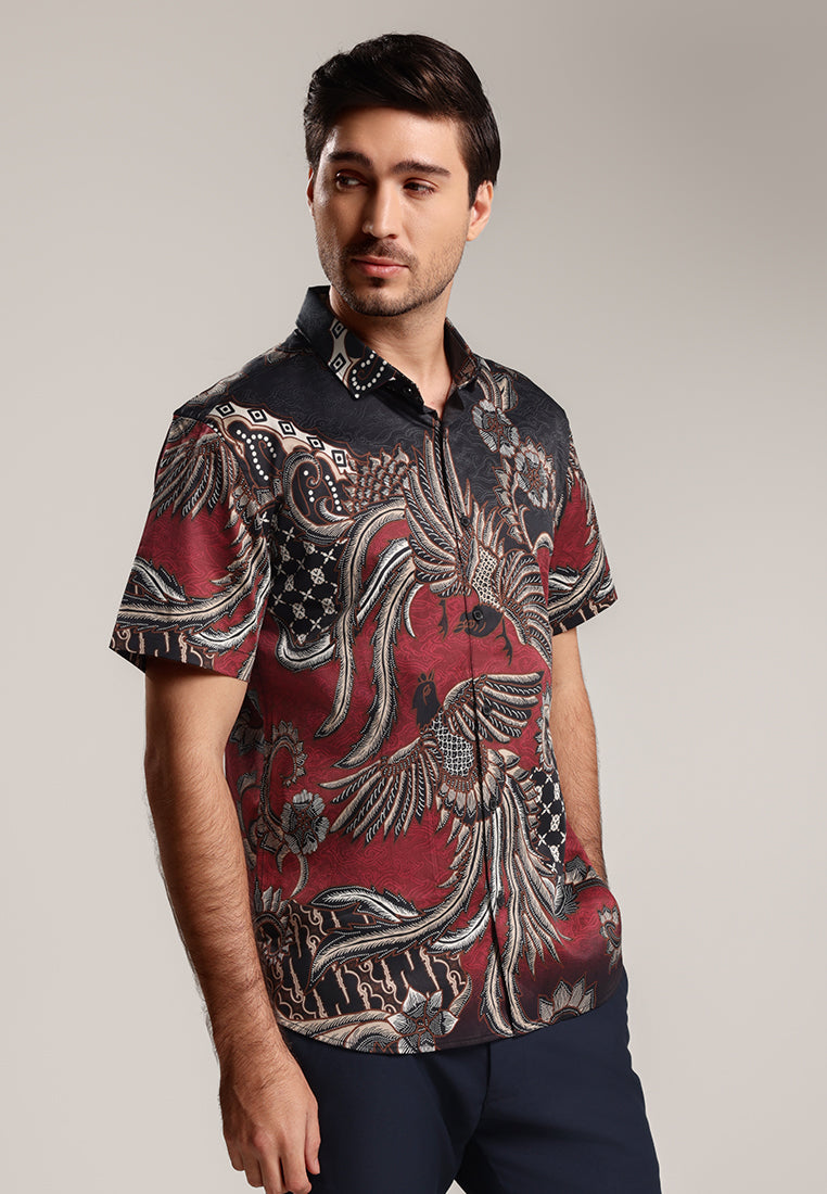 MOC Kemeja Batik Lengan Pendek Pria HARA-MAROON
