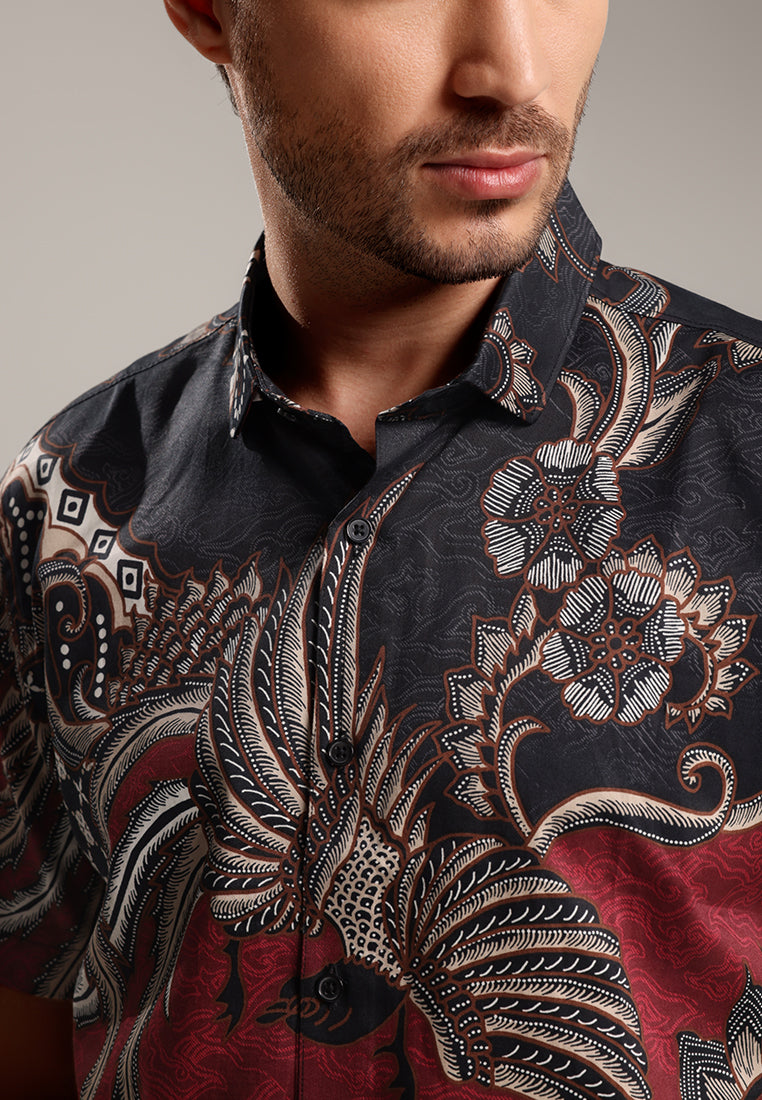 MOC Kemeja Batik Lengan Pendek Pria HARA-MAROON