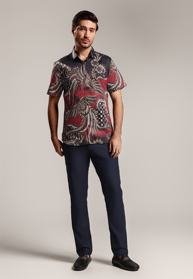 MOC Kemeja Batik Lengan Pendek Pria HARA-MAROON