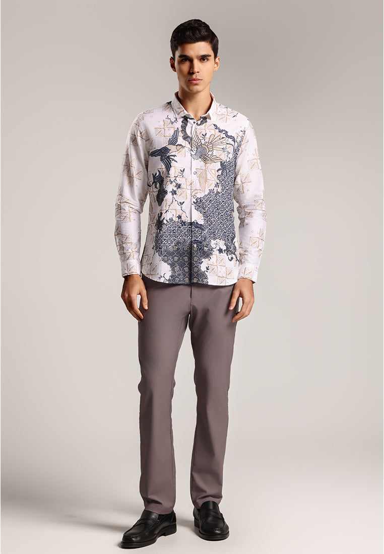 MOC Kemeja Batik Lengan Panjang Pria SHEVTA-WHITE