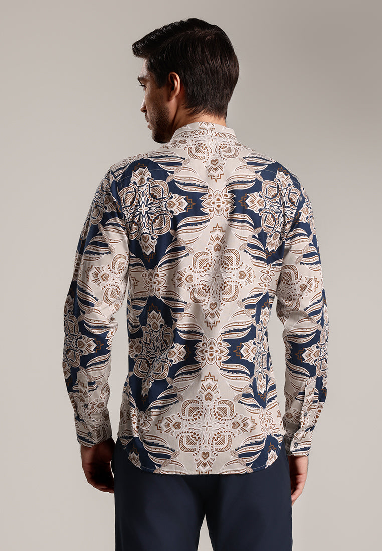 MOC Kemeja Koko Lengan Panjang Pria Modern Fit PRABARA - BEIGE