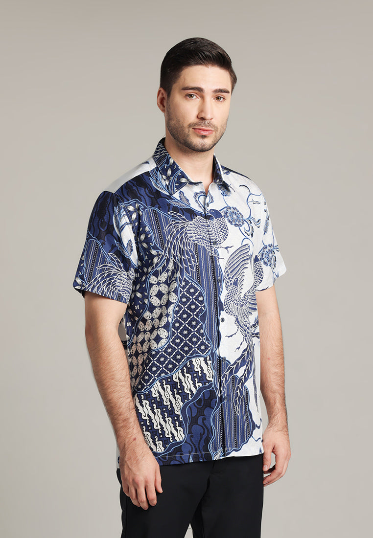 MOC - Kemeja Batik Pria Lengan Pendek Brawijaya - Blue