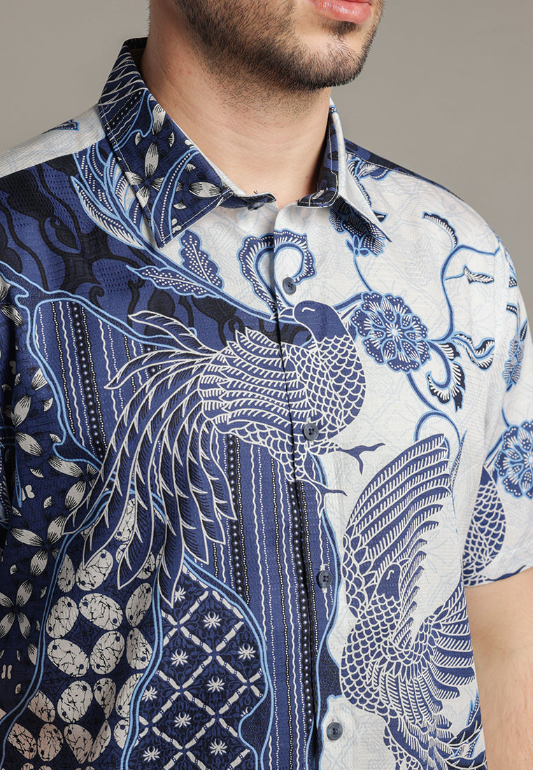 MOC - Kemeja Batik Pria Lengan Pendek Brawijaya - Blue
