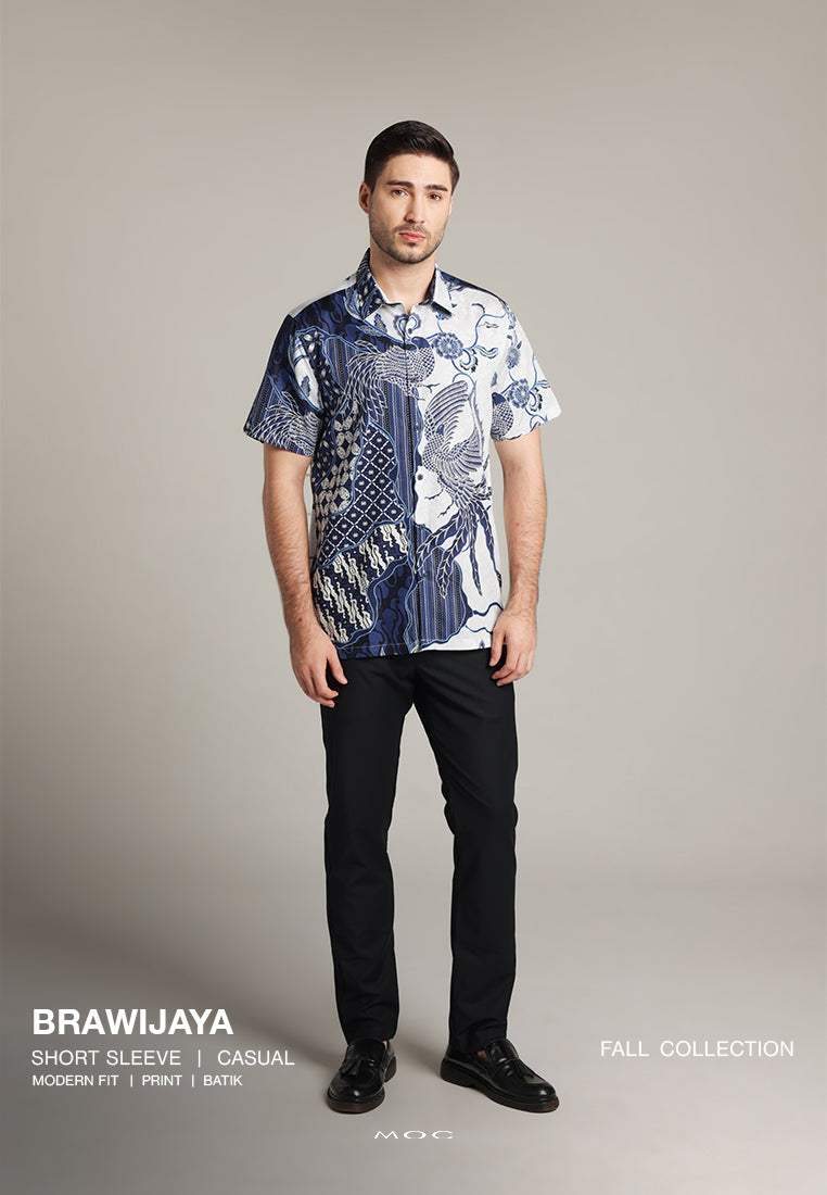 MOC - Kemeja Batik Pria Lengan Pendek Brawijaya - Blue