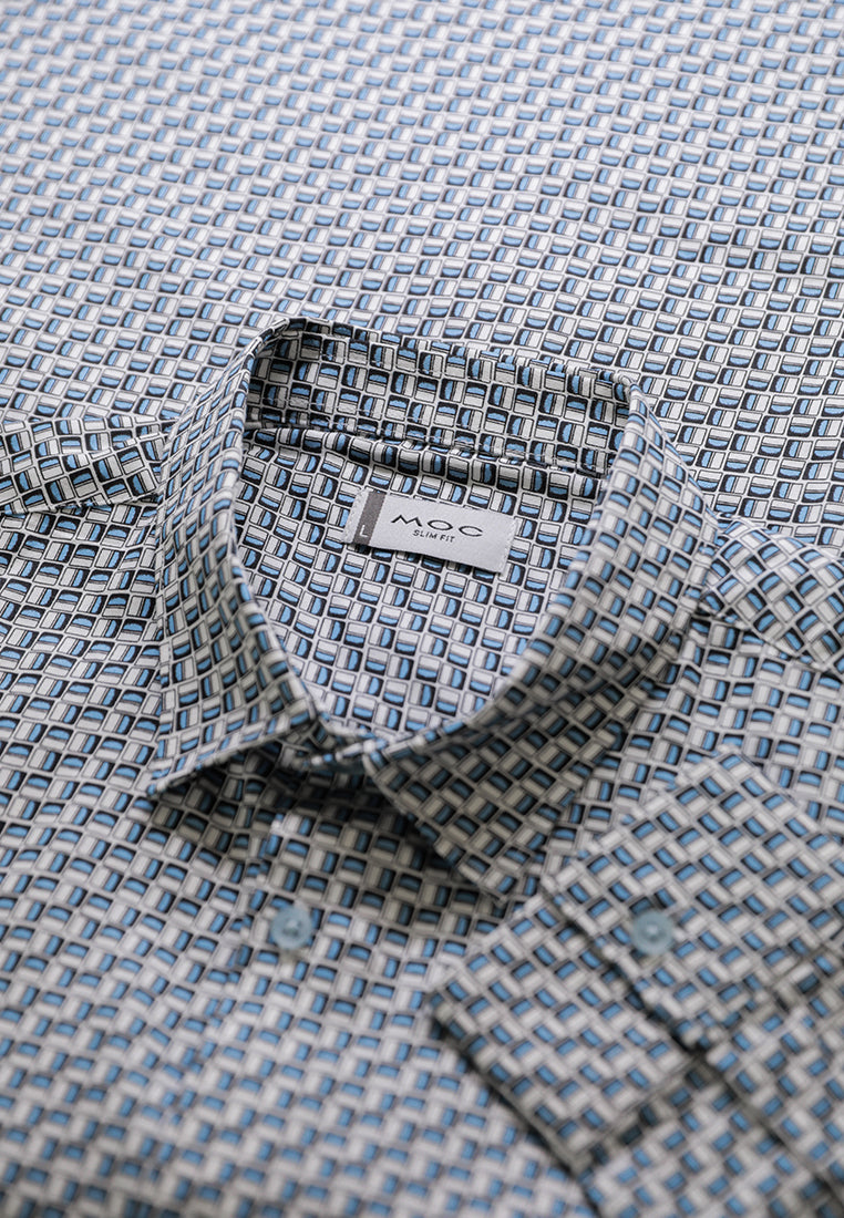 MOC Kemeja Motif Lengan Panjang Pria Mateo - Blue