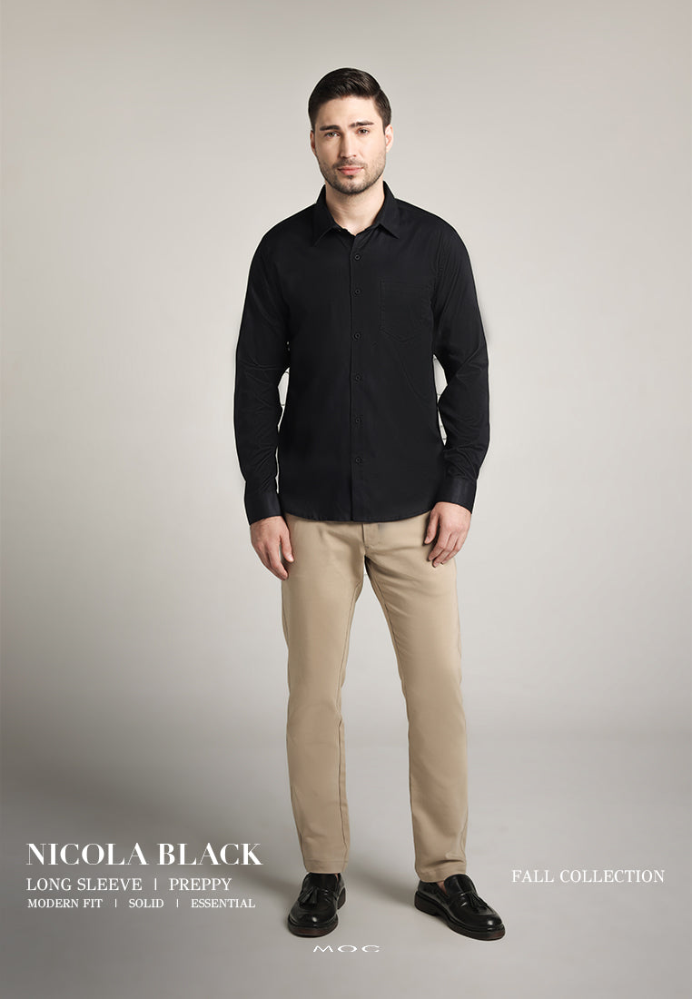 MOC - Kemeja Polos Pria Lengan Panjang Nicola - Black