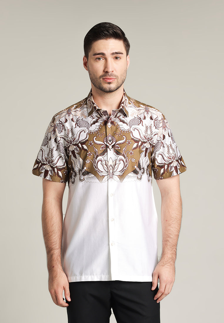 MOC - Kemeja Batik Pria Lengan Pendek Prahardian - White