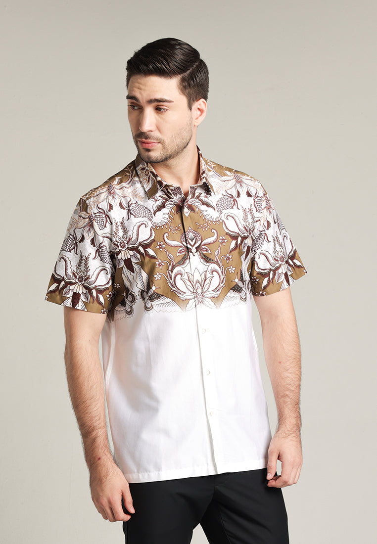 MOC - Kemeja Batik Pria Lengan Pendek Prahardian - White