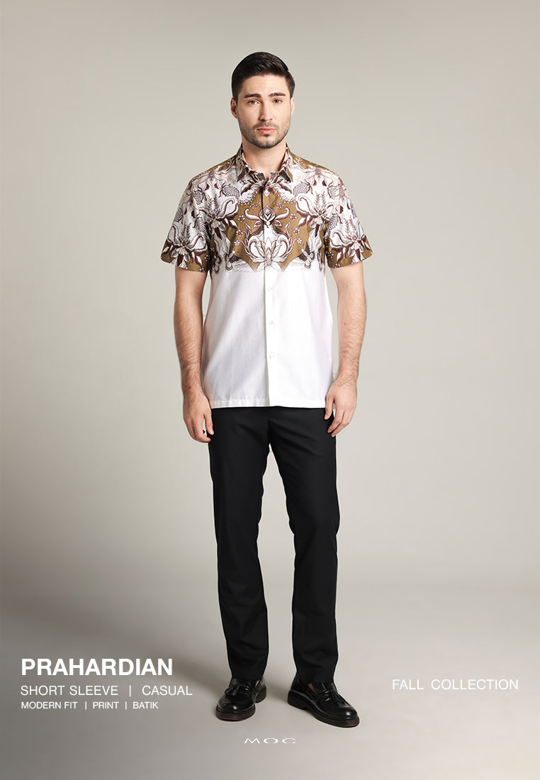 MOC - Kemeja Batik Pria Lengan Pendek Prahardian - White