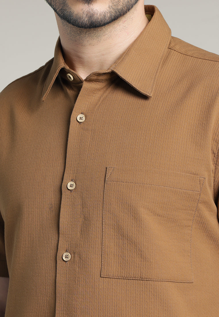 MOC - Kemeja Pria Lengan Pendek Polos Woodie - Brown