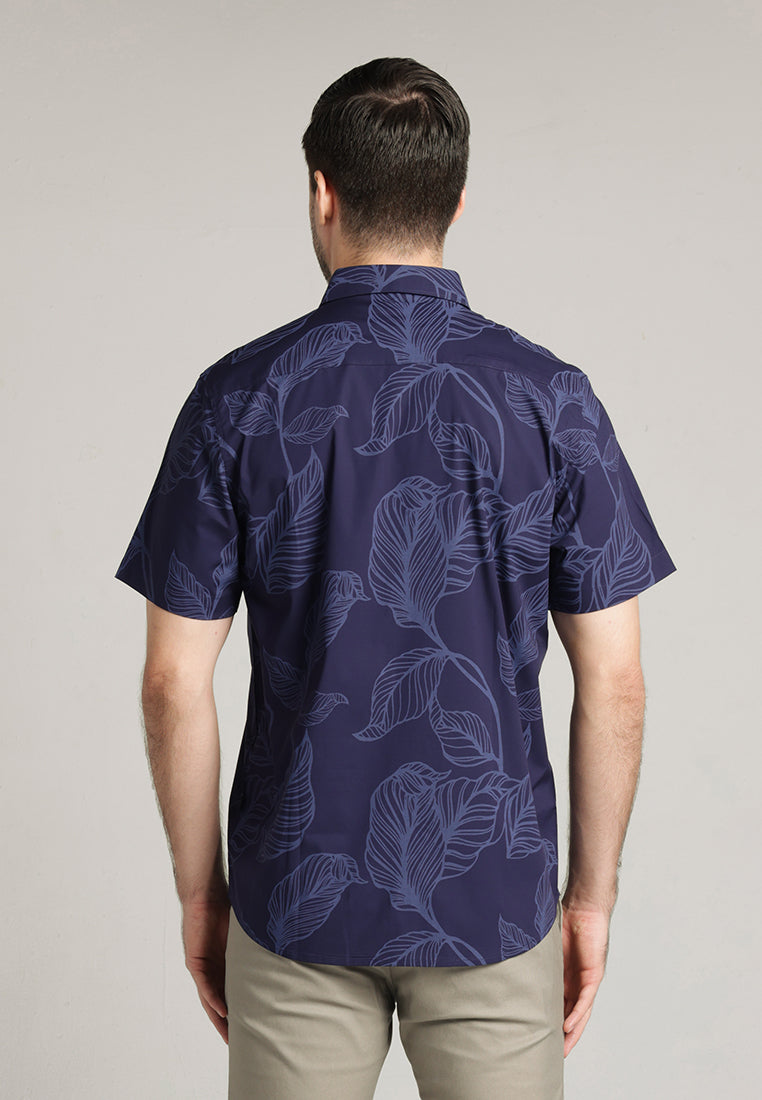 MOC - Kemeja Motif Lengan Pendek Pria Caspian - Dark Navy